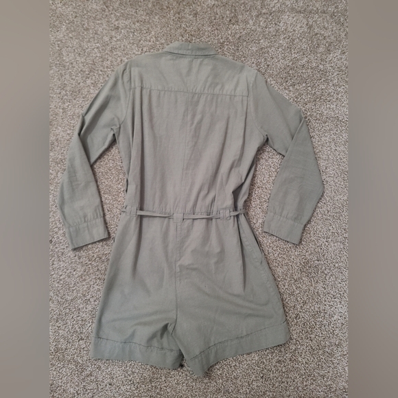 Dylan Brand Military Safari Inspired Button Up Tie Collared Romper Jumpsuit - Picture 4 of 5